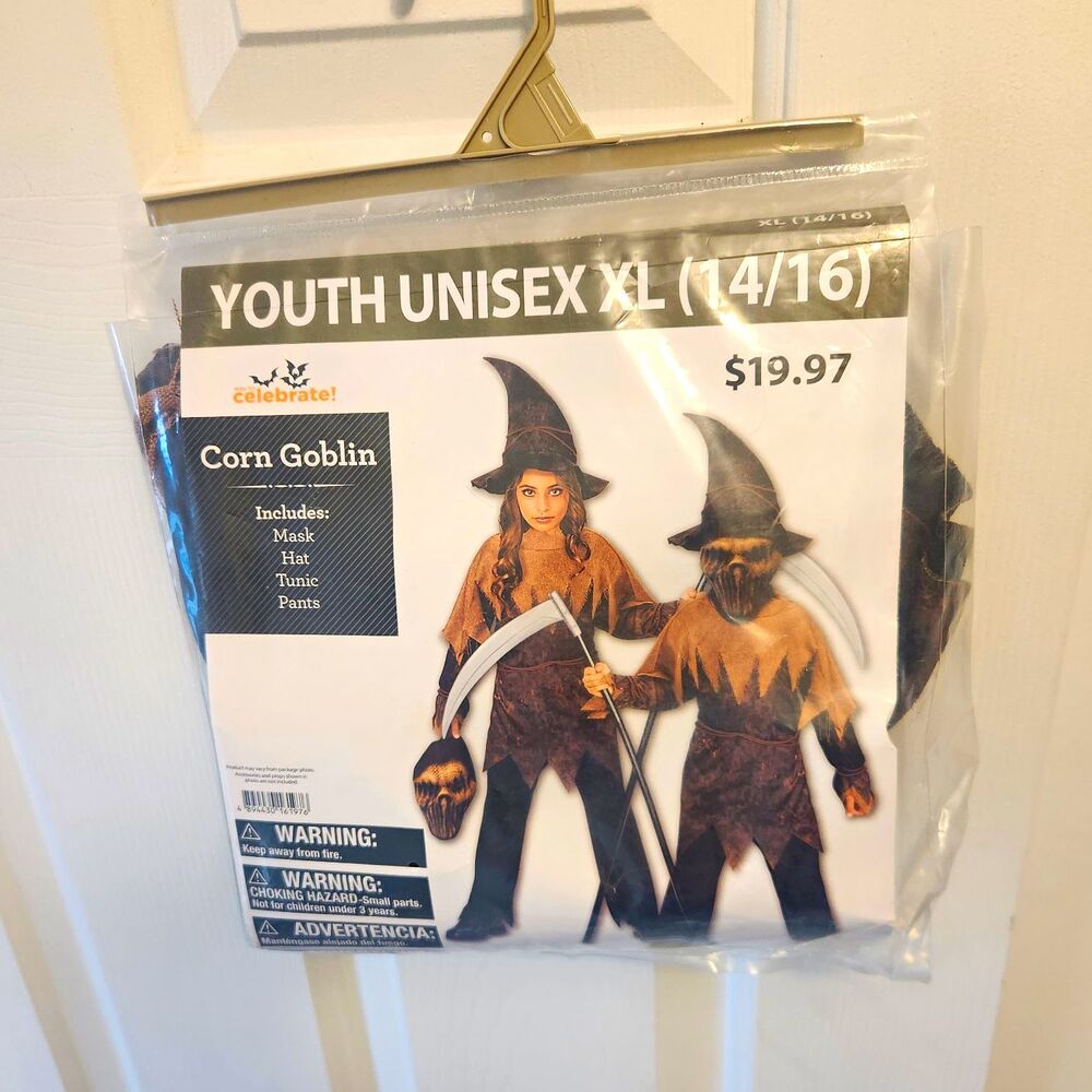 Halloween Costume Set Corn Goblin Youth Unisex XL 14/16 Brown New